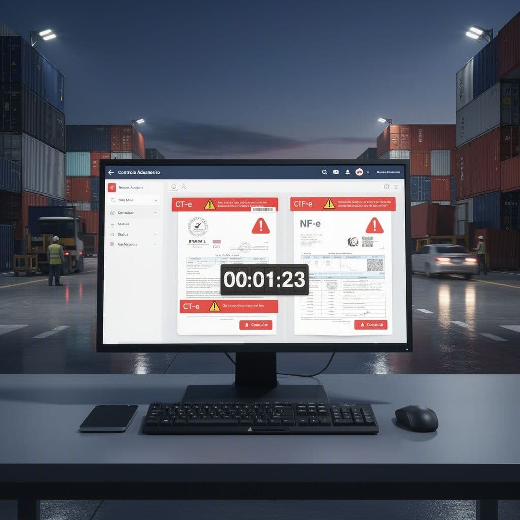 Contêiner parado na alfândega com alerta em sistema de CT-e e custo diário de demurrage