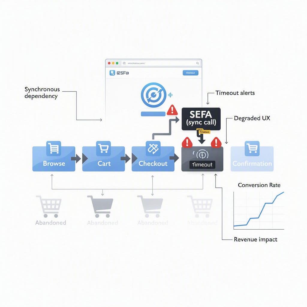 Fluxo de checkout travado por dependência síncrona da SEFAZ