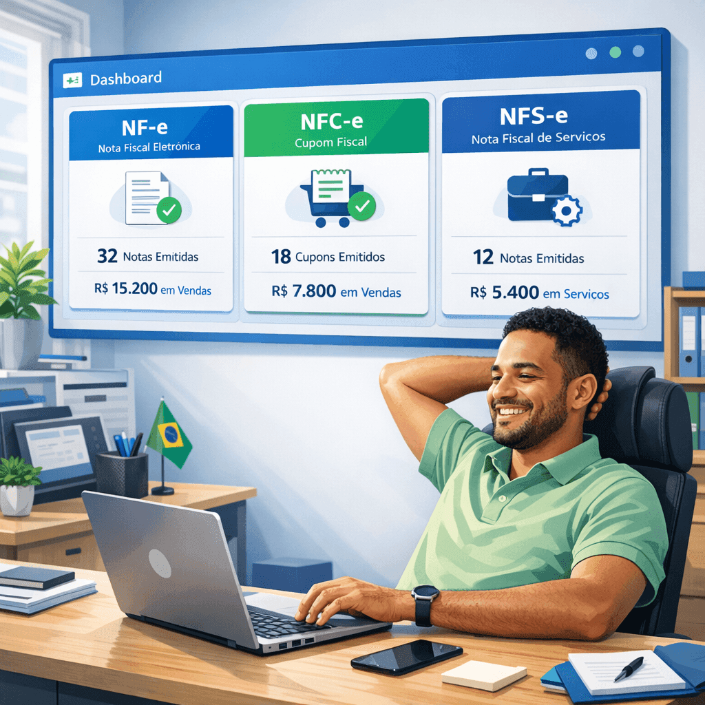 MEI organizando NF-e, NFC-e e NFS-e em painel único