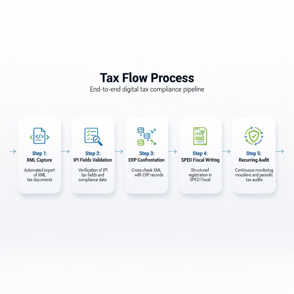 Fluxo fiscal de conferência do XML até a escrituração do SPED
