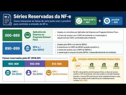 Série da NF-e: faixas 000–969, NFA-e e produtor primário